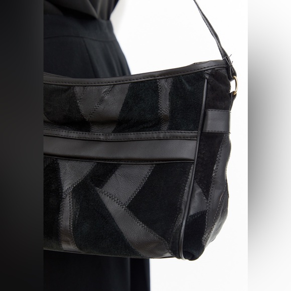 90’s black suede and patchwork bag / crossbody / shoulder - Picture 3 of 7
